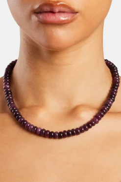 Amethyst Bead Necklace - White - 6mm