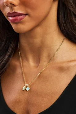 Baby Blue Motif & Gem Card Necklace - 10mm - Gold