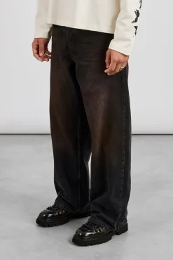 Baggy Fit Dirty Wash Jeans - Black