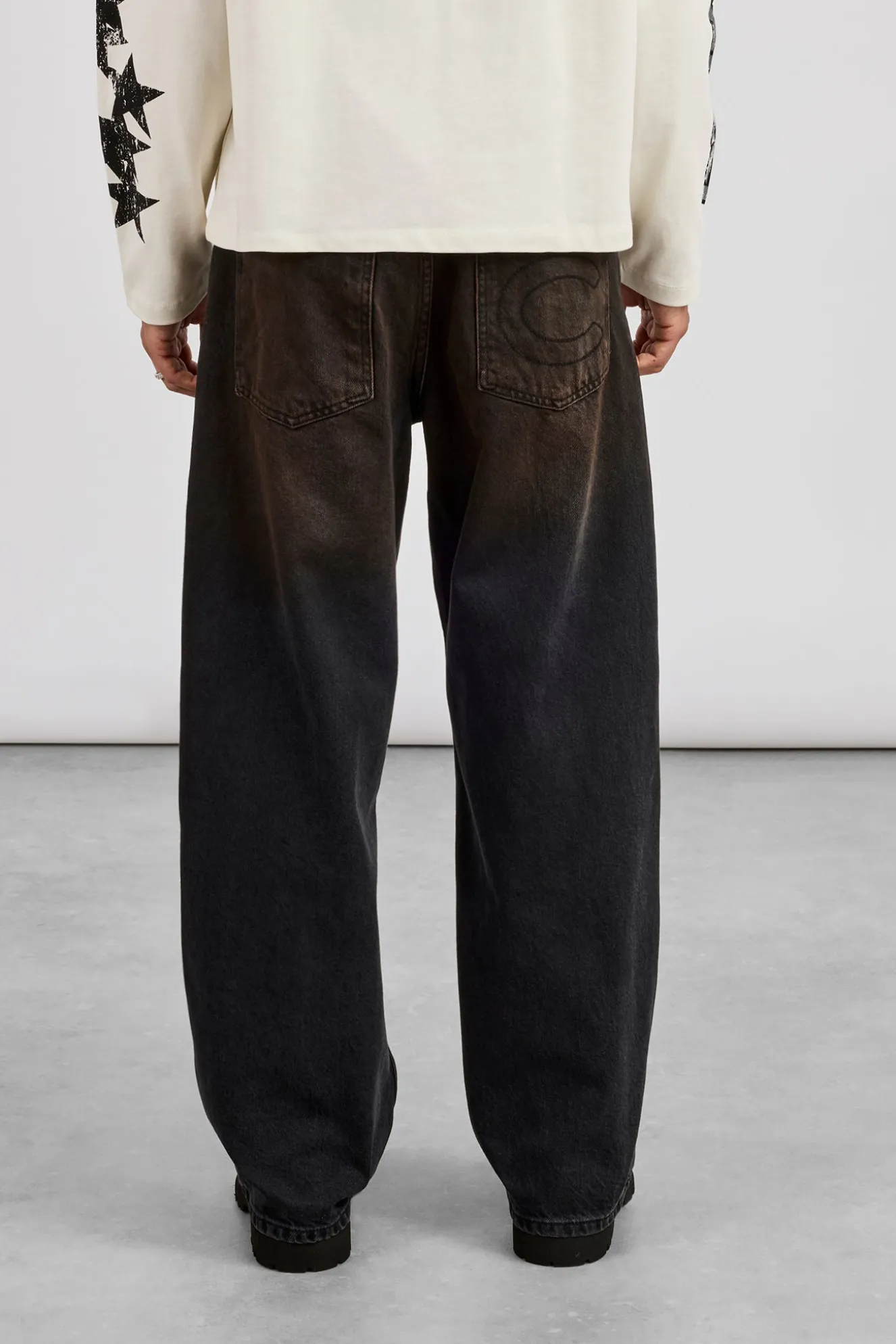 Baggy Fit Dirty Wash Jeans - Black