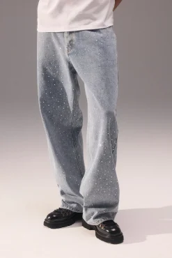Baggy Fit Rhinestone Jean - Antique Wash