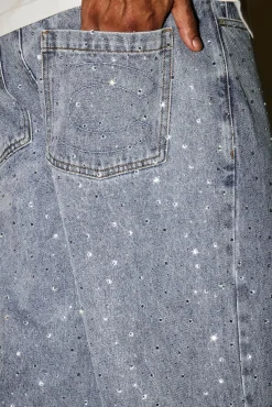 Baggy Fit Rhinestone Jean - Antique Wash