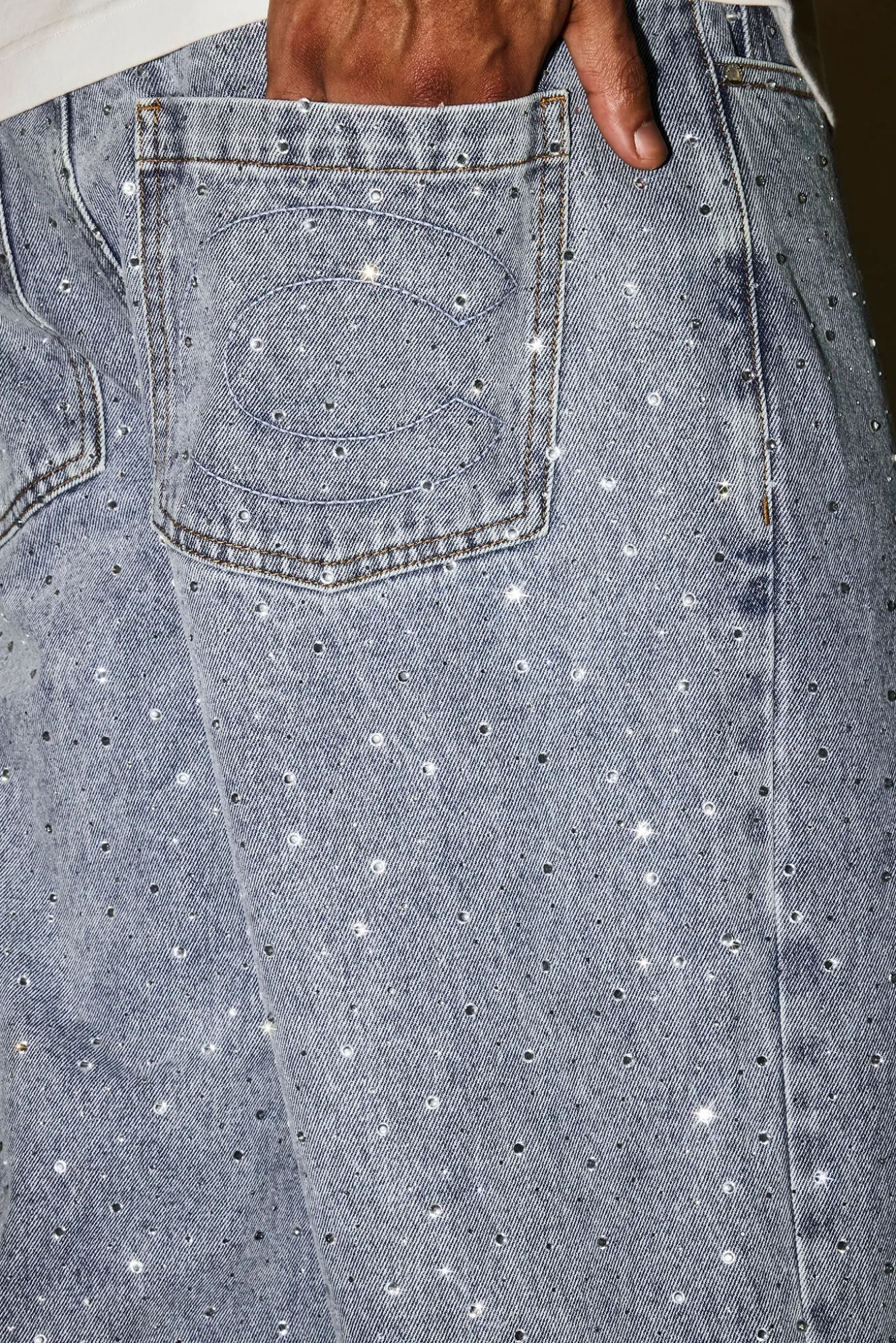 Baggy Fit Rhinestone Jean - Antique Wash