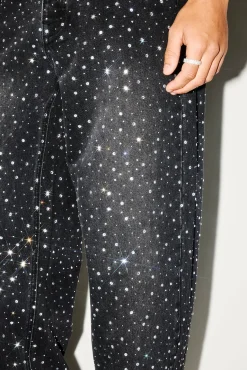 Baggy Fit Rhinestone Jean - Black