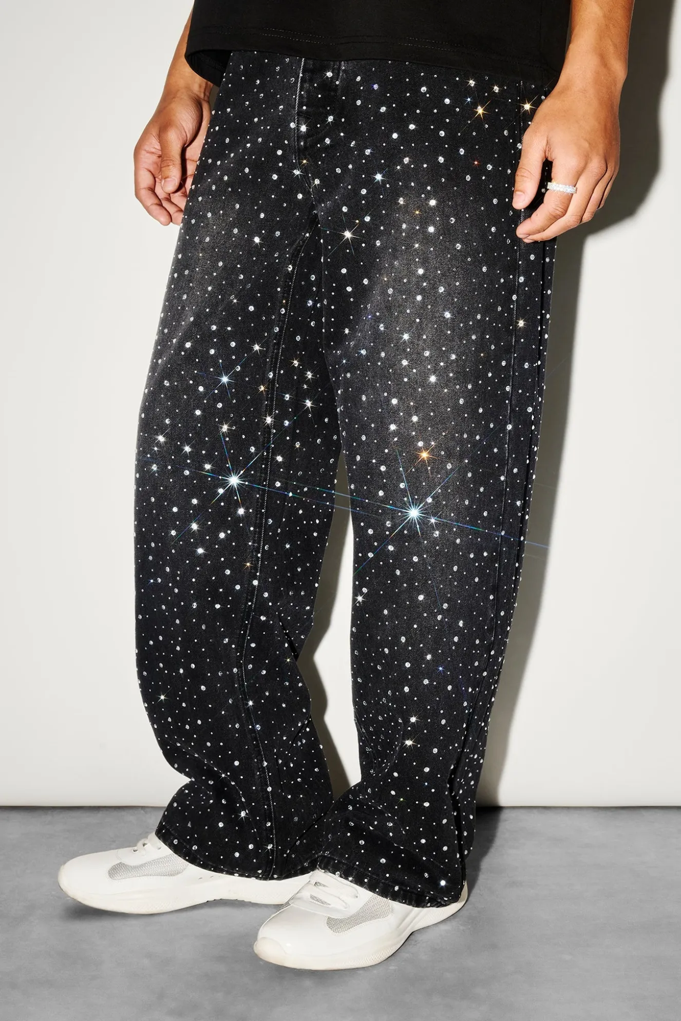 Baggy Fit Rhinestone Jean - Black