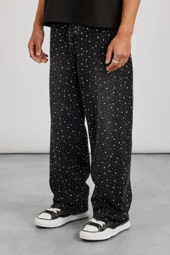 Baggy Fit Rhinestone Jean - Black