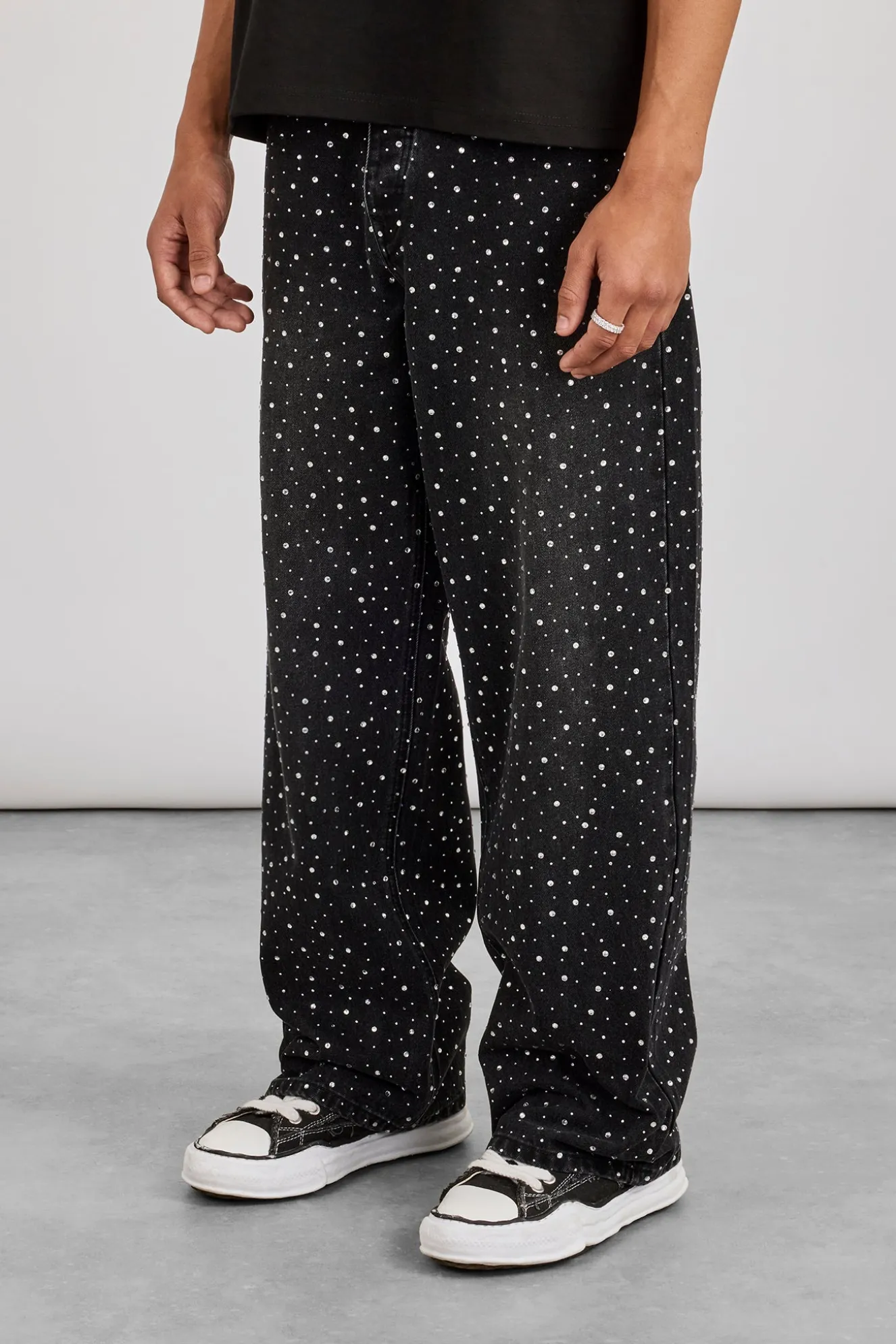 Baggy Fit Rhinestone Jean - Black