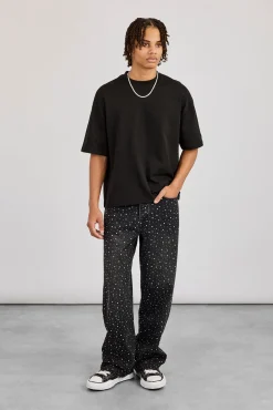 Baggy Fit Rhinestone Jean - Black