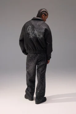 Baggy Fit Rhinestone Jean - Black