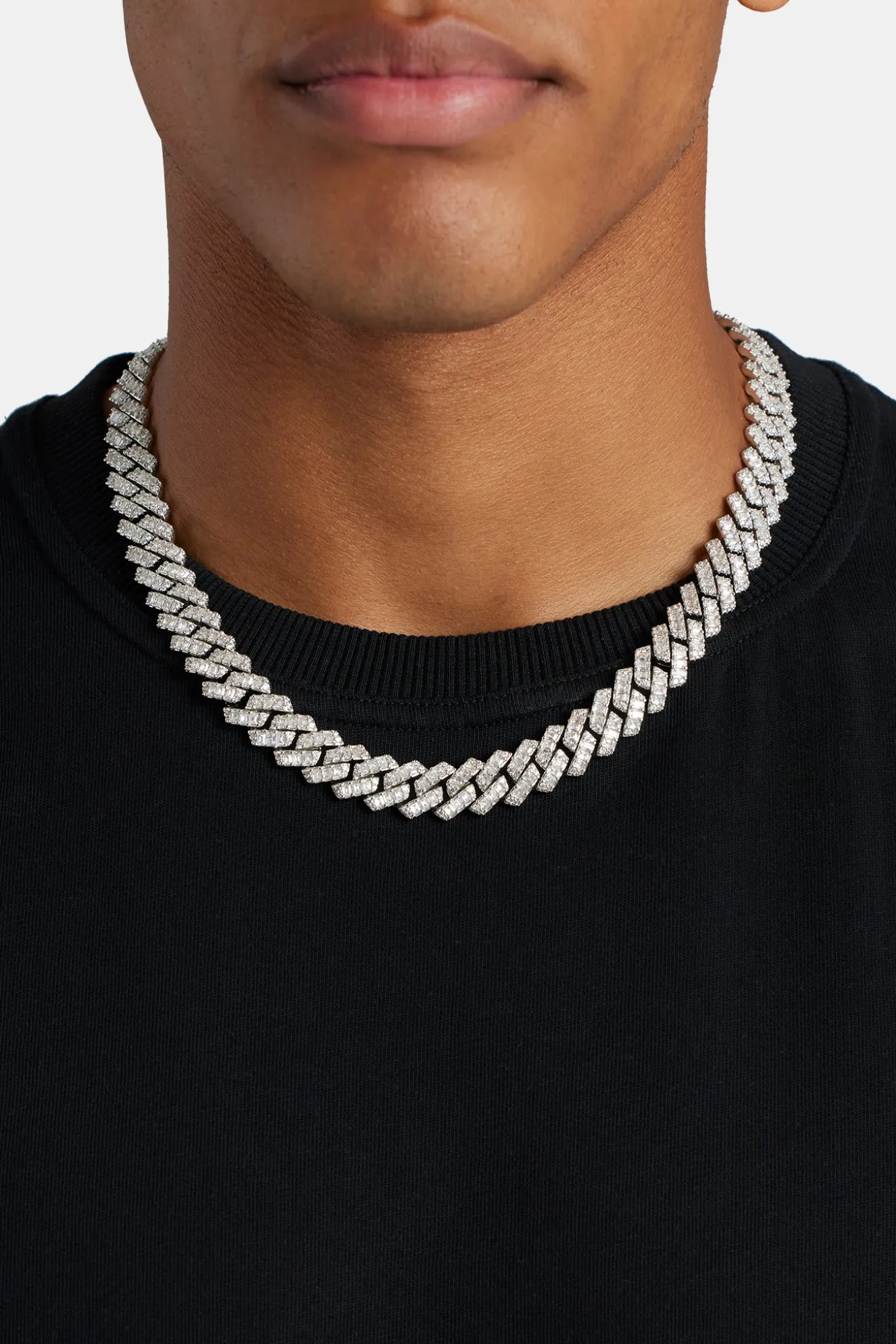 Baguette Prong Cuban Chain - 14mm - White