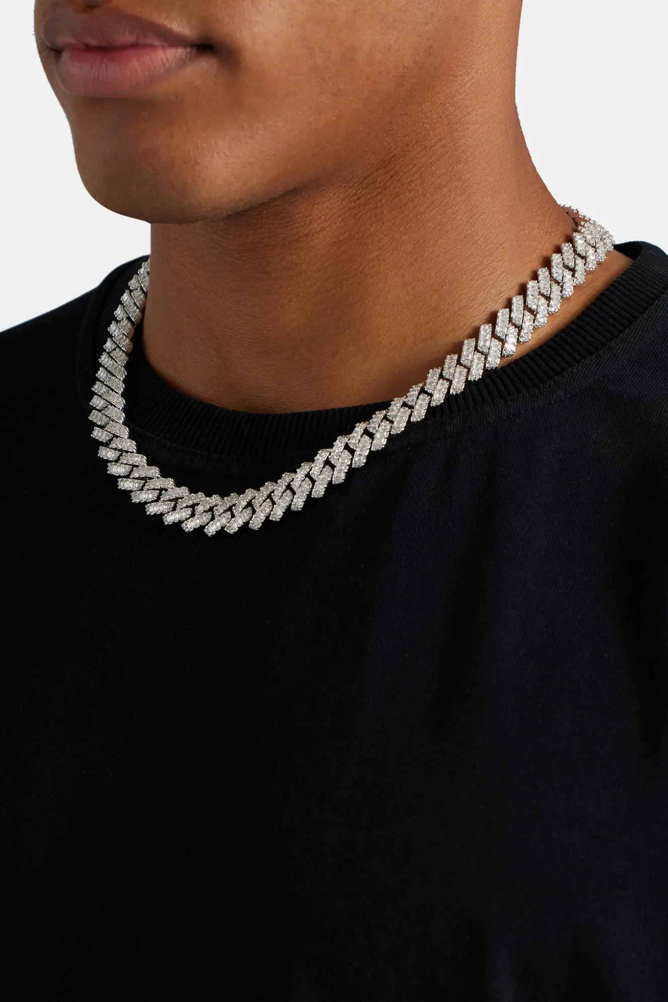 Baguette Prong Cuban Chain - 14mm - White