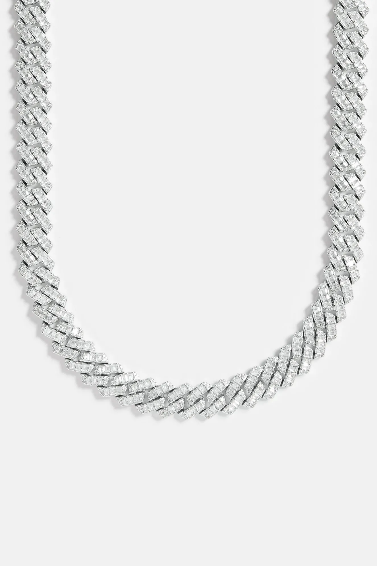 Baguette Prong Cuban Chain - 14mm - White