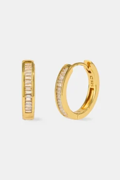 Baguette Stone Centre Hoop Earrings - 20mm - Gold