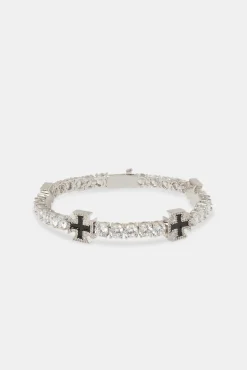 Black Cross Motif Tennis Bracelet - 5mm