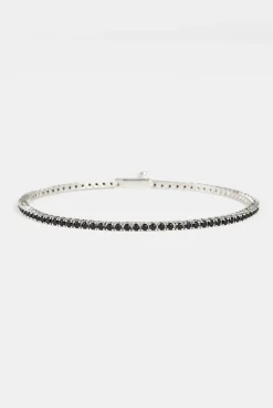 Black CZ Tennis Bracelet - 2mm - White