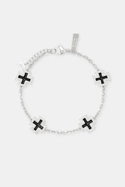 Black Enamel Cross Motif Bracelet - 12mm