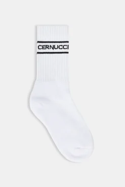 Black Logo Stripe Socks - White