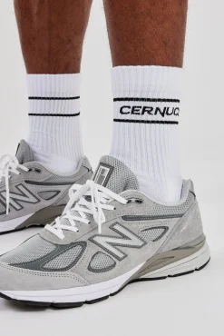 Black Logo Stripe Socks - White
