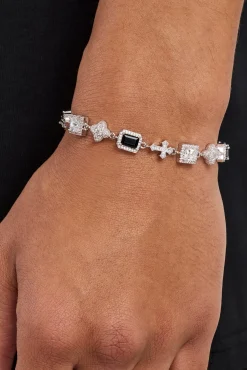 Black Motif & Cross Multi Gemstone Bracelet - 8mm