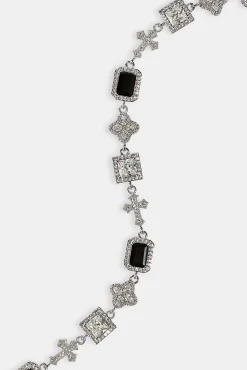 Black Motif & Cross Multi Gemstone Bracelet - 8mm