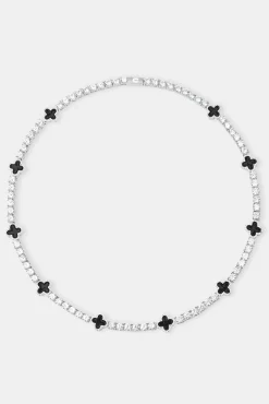 Black Motif Tennis Chain - White 5mm