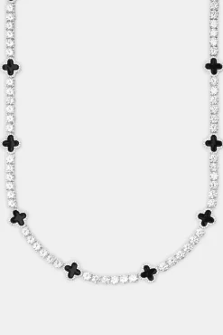 Black Motif Tennis Chain - White 5mm
