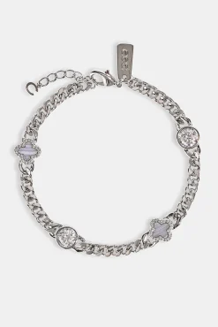 Blue Agate CZ Outline Miami Bracelet - 6mm - White