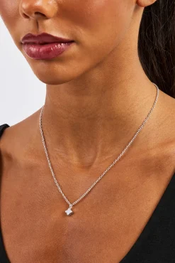 Blue Agate Motif Pendant Necklace - 8mm - White