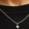 Blue Agate Motif Pendant Necklace & Rolo Bracelet - 8mm - White