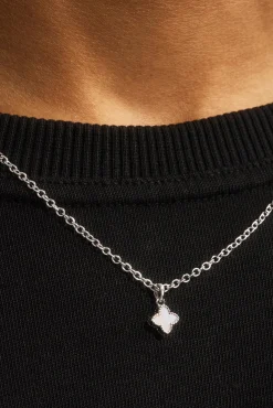 Blue Agate Motif Pendant Necklace & Rolo Bracelet - 8mm - White