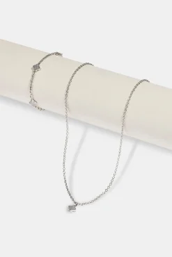 Blue Agate Motif Pendant Necklace & Rolo Bracelet - 8mm - White