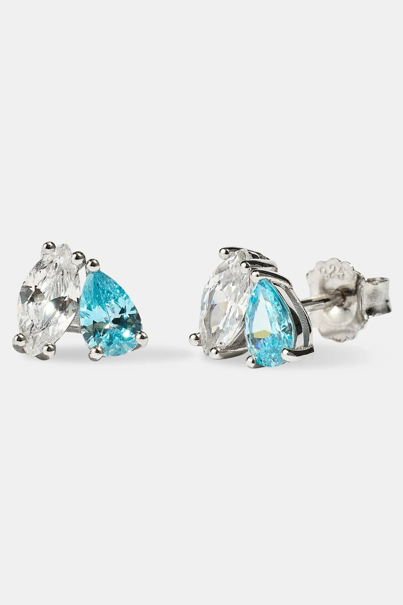 Blue & Clear Double Stone Stud Earrings - 5mm - White