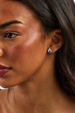 Blue & Clear Double Stone Stud Earrings - 5mm - White