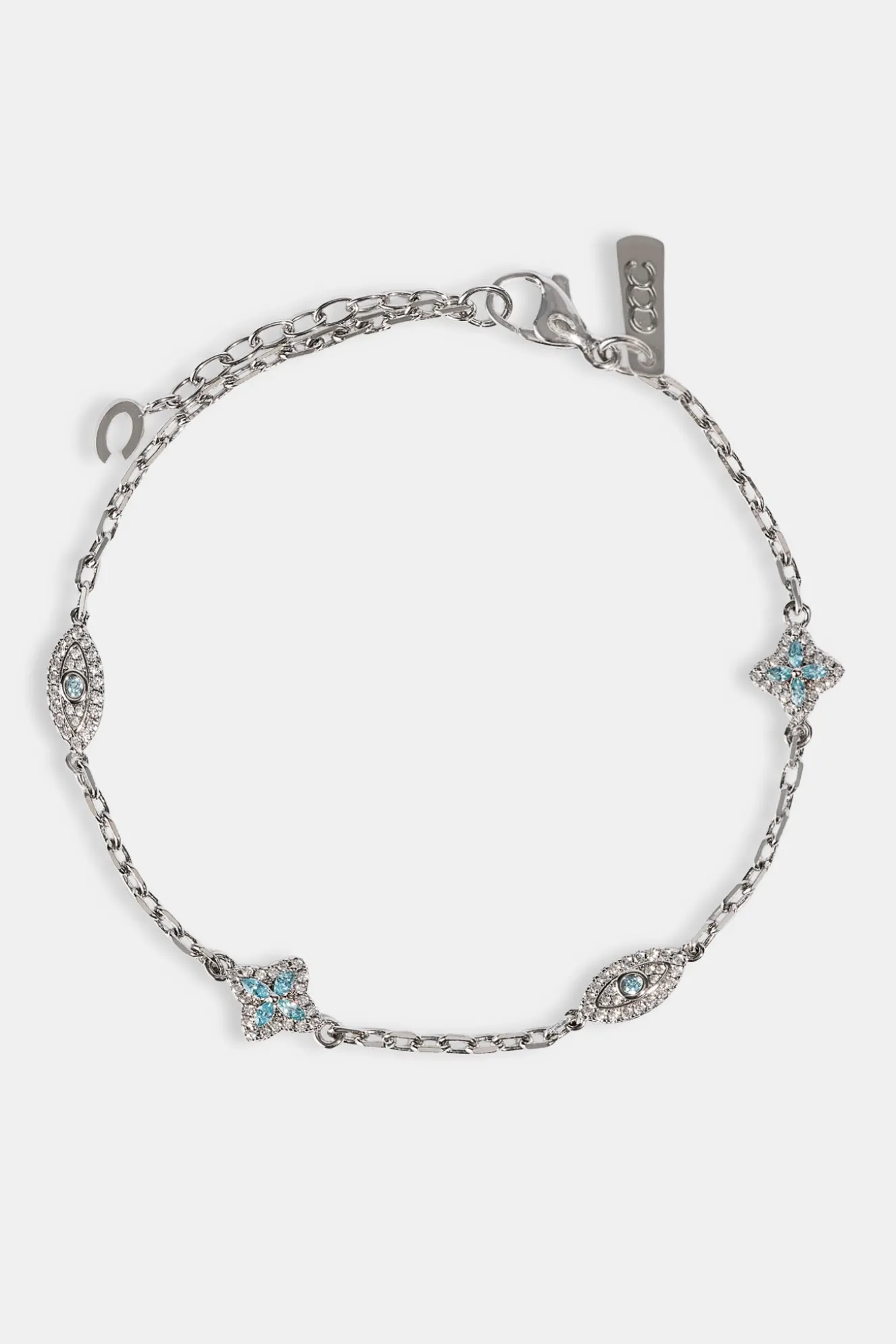 Blue CZ Baguette Motif Rolo Bracelet - 8mm