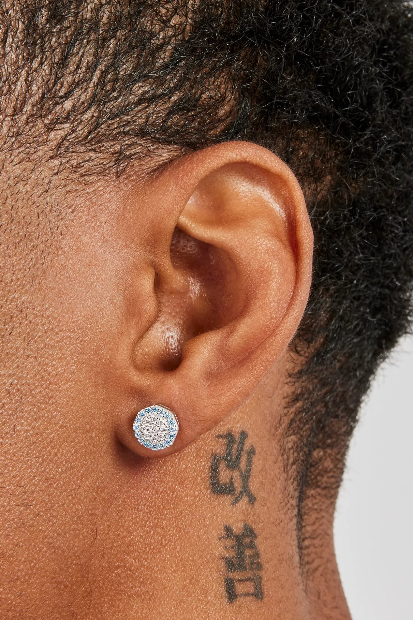Blue Edge Iced CZ Shape Stud Earrings - 8mm