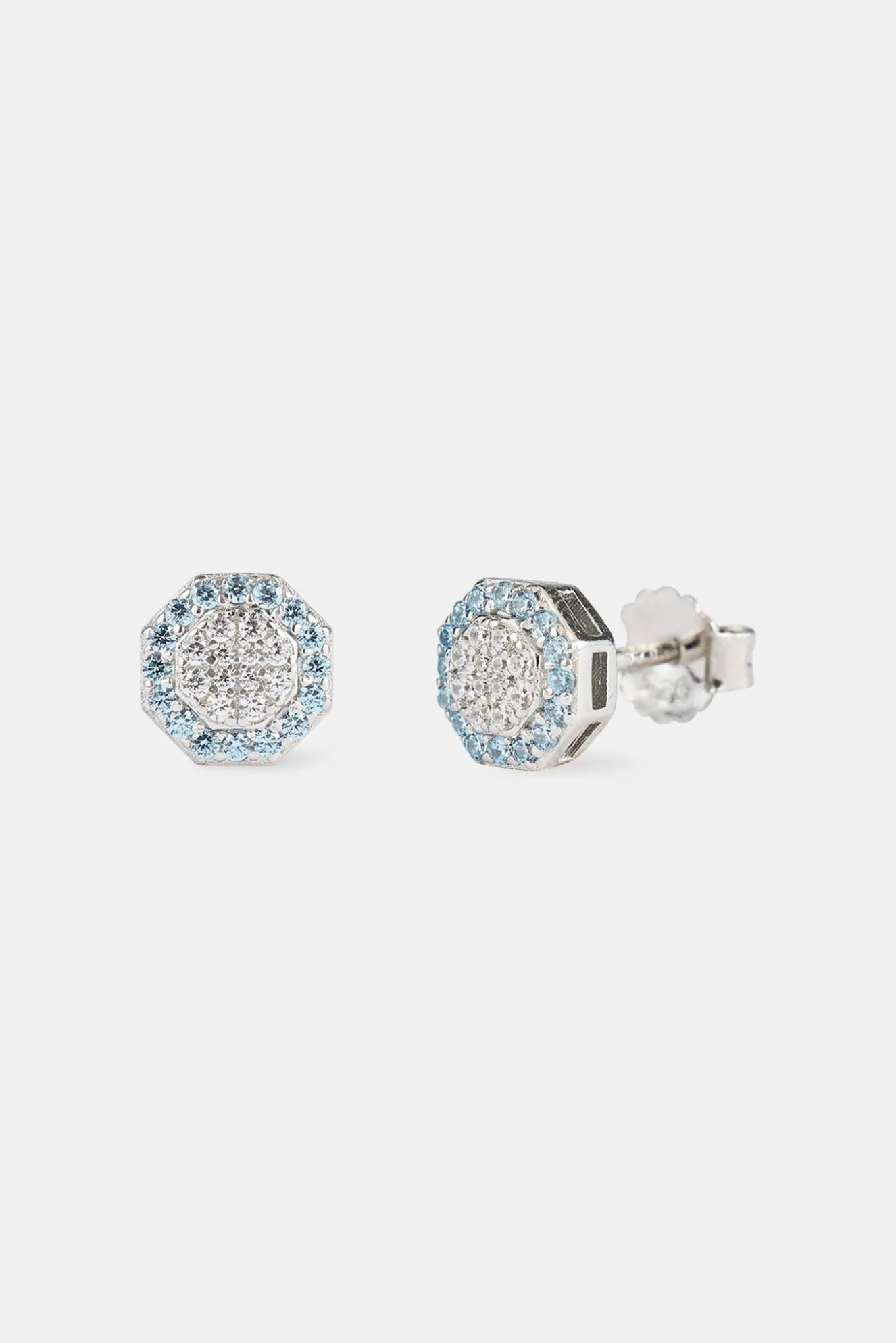 Blue Edge Iced CZ Shape Stud Earrings - 8mm
