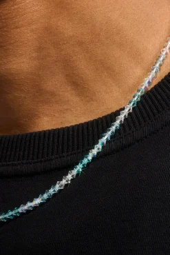 Blue Multi Glass Bead Necklace - 4mm - White