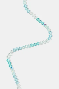 Blue Multi Glass Bead Necklace - 4mm - White