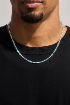 Blue Multi Glass Bead Necklace - 4mm - White