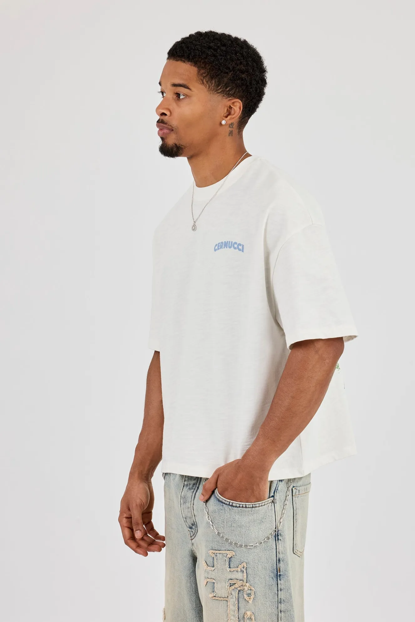 Boxy Carioca Palm Graphic Slub T-Shirt - White