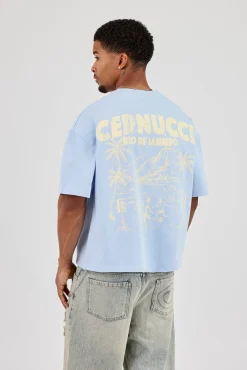 Boxy Carioca Palm Graphic T-Shirt - Blue