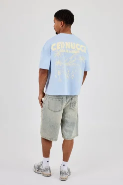 Boxy Carioca Palm Graphic T-Shirt - Blue