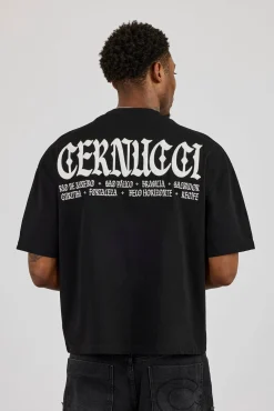 Boxy Cernucci High Build Embroidered T-Shirt - Black