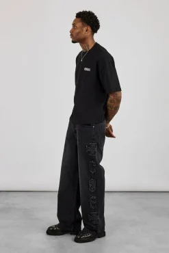 Boxy Cernucci High Build Embroidered T-Shirt - Black