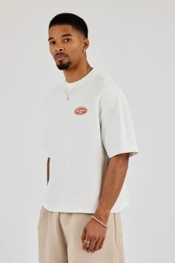 Boxy Cernucci Motors Print T-Shirt - Off White