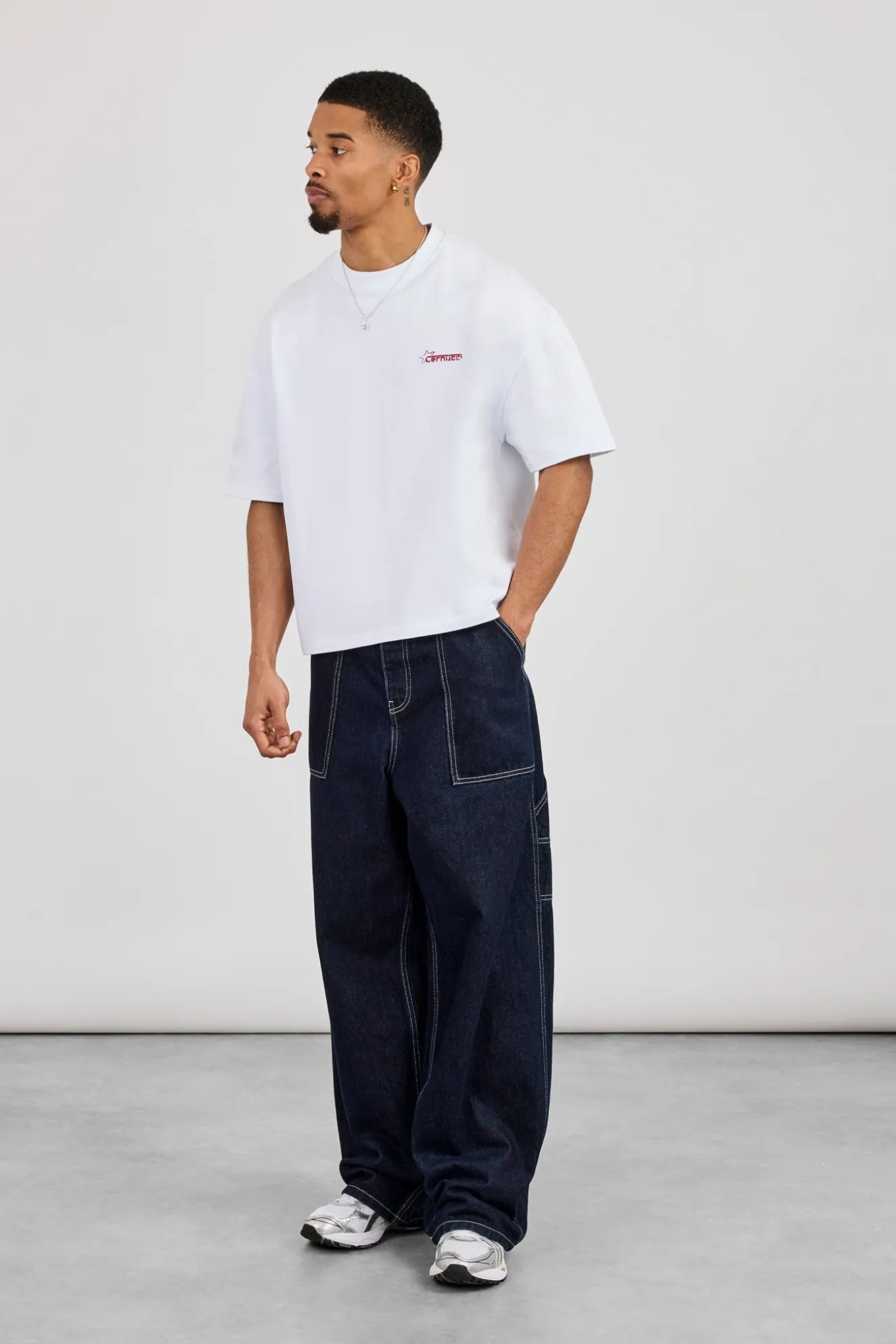 Boxy CN Est 2017 Stitch Detail Printed T-Shirt - White