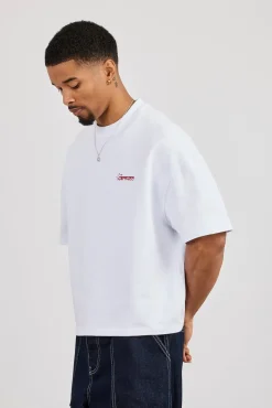 Boxy CN Est 2017 Stitch Detail Printed T-Shirt - White