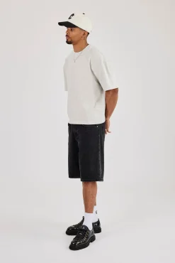 Boxy Embroidered Motif Logo T-Shirt - Grey Marl