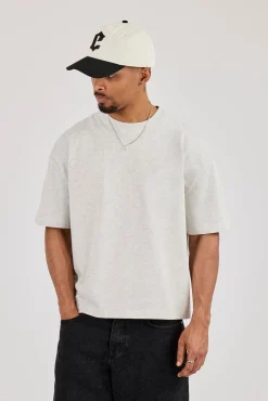 Boxy Embroidered Motif Logo T-Shirt - Grey Marl