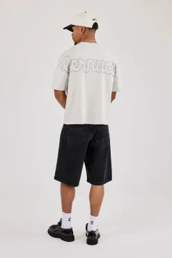 Boxy Embroidered Motif Logo T-Shirt - Grey Marl